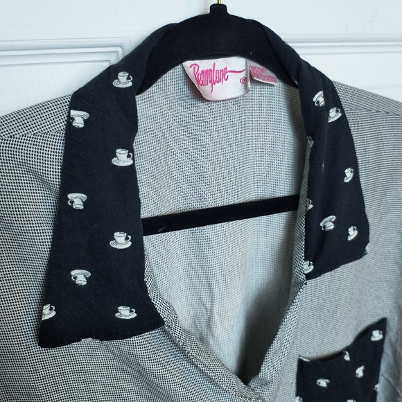 Vintage Retro Groovy Penny Lane Graphic Button Up Checkered Print L Coffee Print - Picture 4 of 10